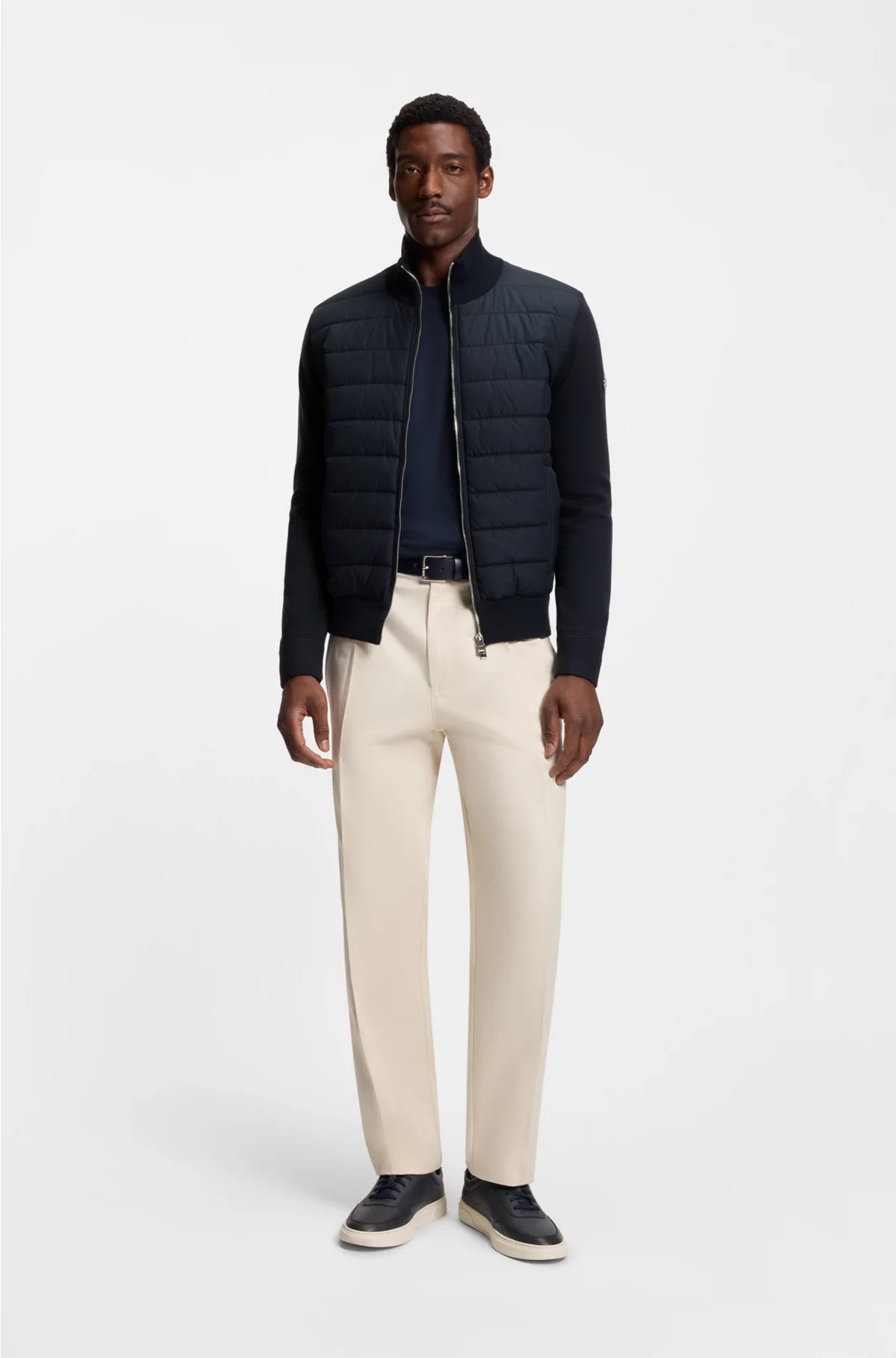 Mixed-material jacket with padded front