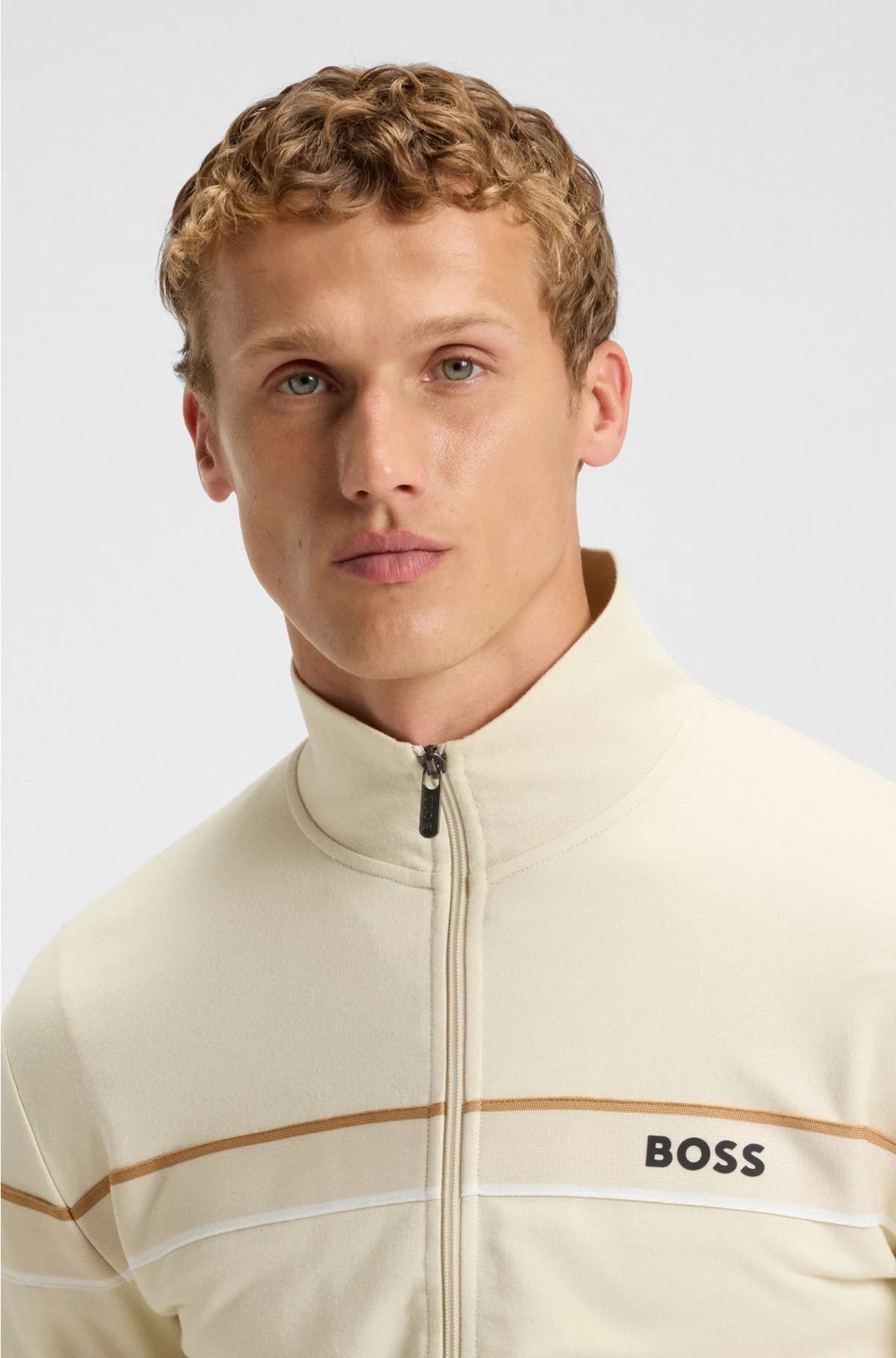 Zip-up jacket in cotton terry with tape trims